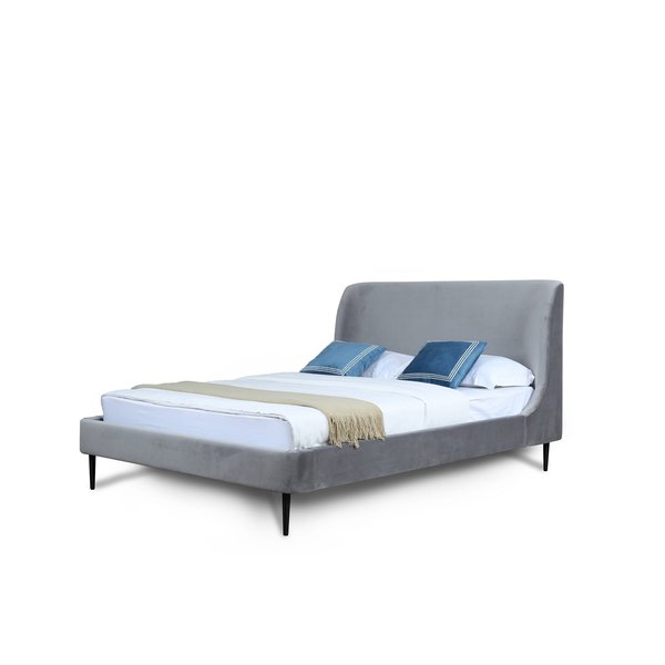 Manhattan Comfort Heather Queen Bed in Velvet Grey and Black Legs S-BD003-QN-GY